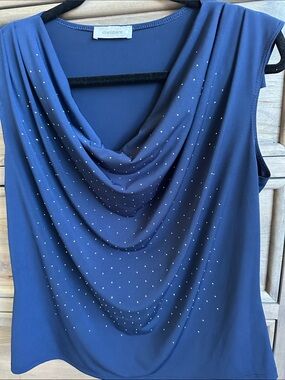 dressbarn Navy Beaded Cowl Neck Sleeveless Camisole